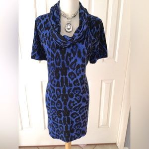 INC Royal Blue Cheetah Print Sweater Tunic 1X